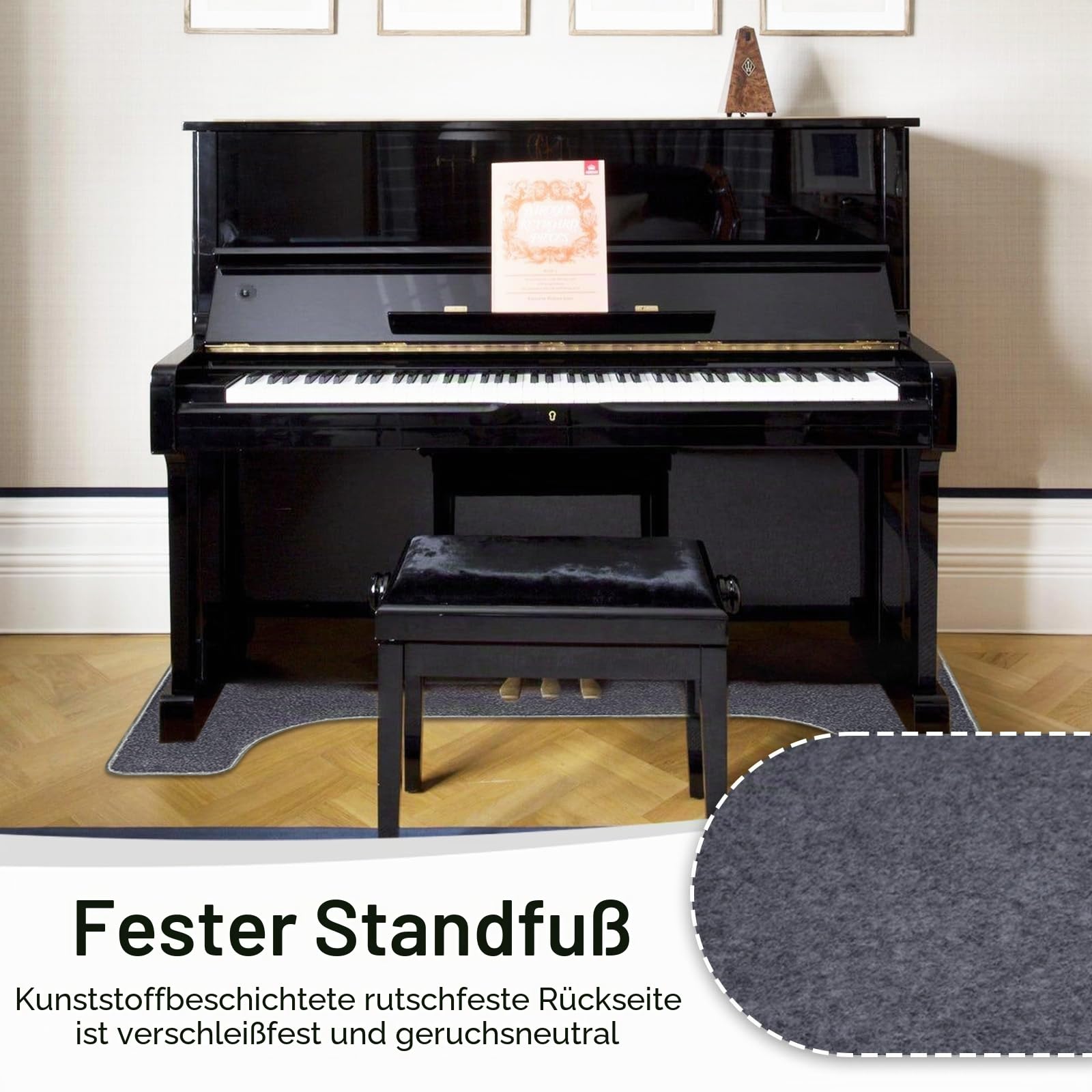 Aisny Klavierteppich, Schallschutz Teppich 160 x 70 cm Klavier Matte rutschfest Matte Klavier Teppich Klavier Bodenschutzmatte Antivibrationsmatte für Schalldämmung, Grau