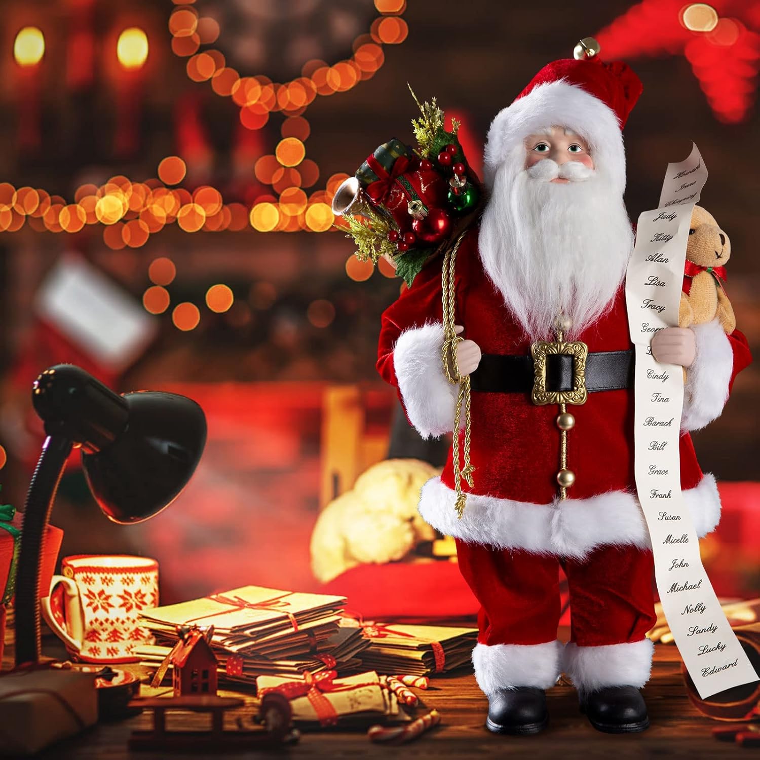 18" Red Santa Claus Figurine with Gift Bag and List