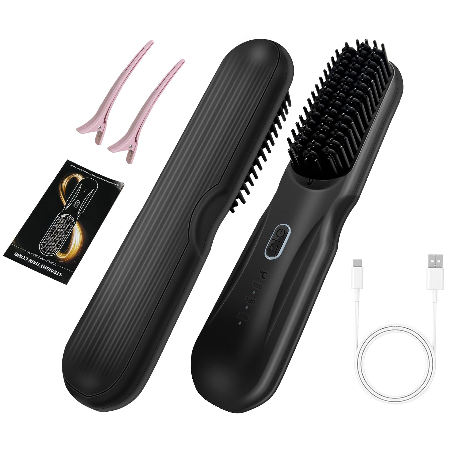 Cordless Straightener Brush Pro - 45W Fast Charge Portable Frizz-Free Styling for Travel,Effortless Beach Waves,Frizz-Free Shine & Salon Texture, Ideal for All Hair Types