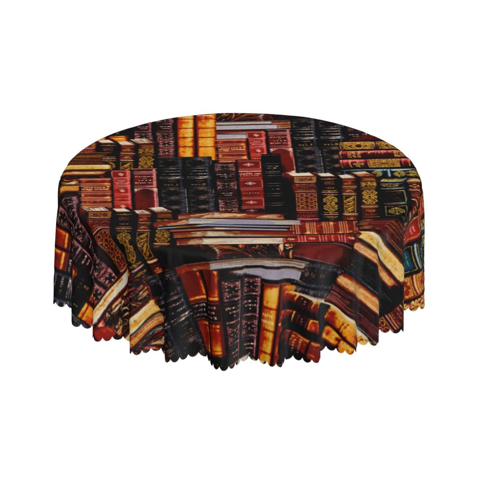 Lsjuee Dark Books Round Tablecloth 60 Inch Printed Washable Tablecloth for Dining Party Holiday Fall Home Decorative