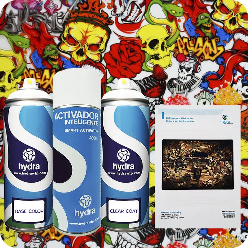 STARTER Kit Cubicatura Kit: Attivatore Spray 400 ml + colore di fondo + vernice + manuale di istruzioni+ pellicola cubicatura fiamma e teschi. Larghezza: 50 cm. Lunghezza: 200 cm (HLC-096)