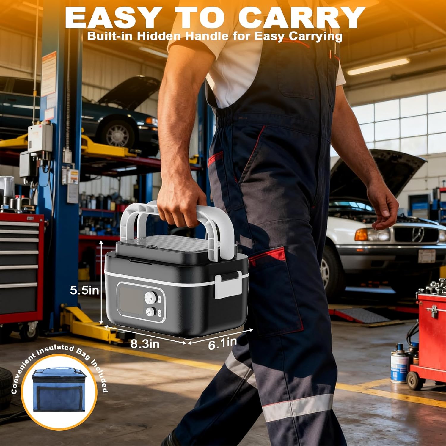 6.3-Cup Cordless Electric Lunch Box for Adults, 27000mAh Heated Lunch Box For Men Battery Powered with Automatic Heating, 100W Self-Heating Portable Food Warmer for Hot Meals Anywhere, Black - Image 9