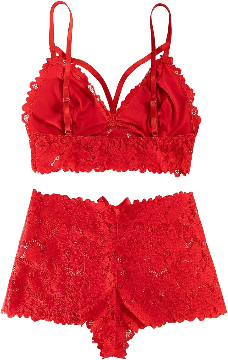 Lilosy Sexy Strappy High Waist Floral Lace Pajamas Lingerie Set Outfits - Image 6