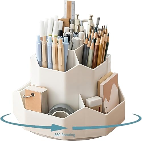 Beleda Organizador de escritorio giratorio de 360 con 9 compartimentos, organizador de almacenamiento de bolígrafos para oficina, hogar, suministros