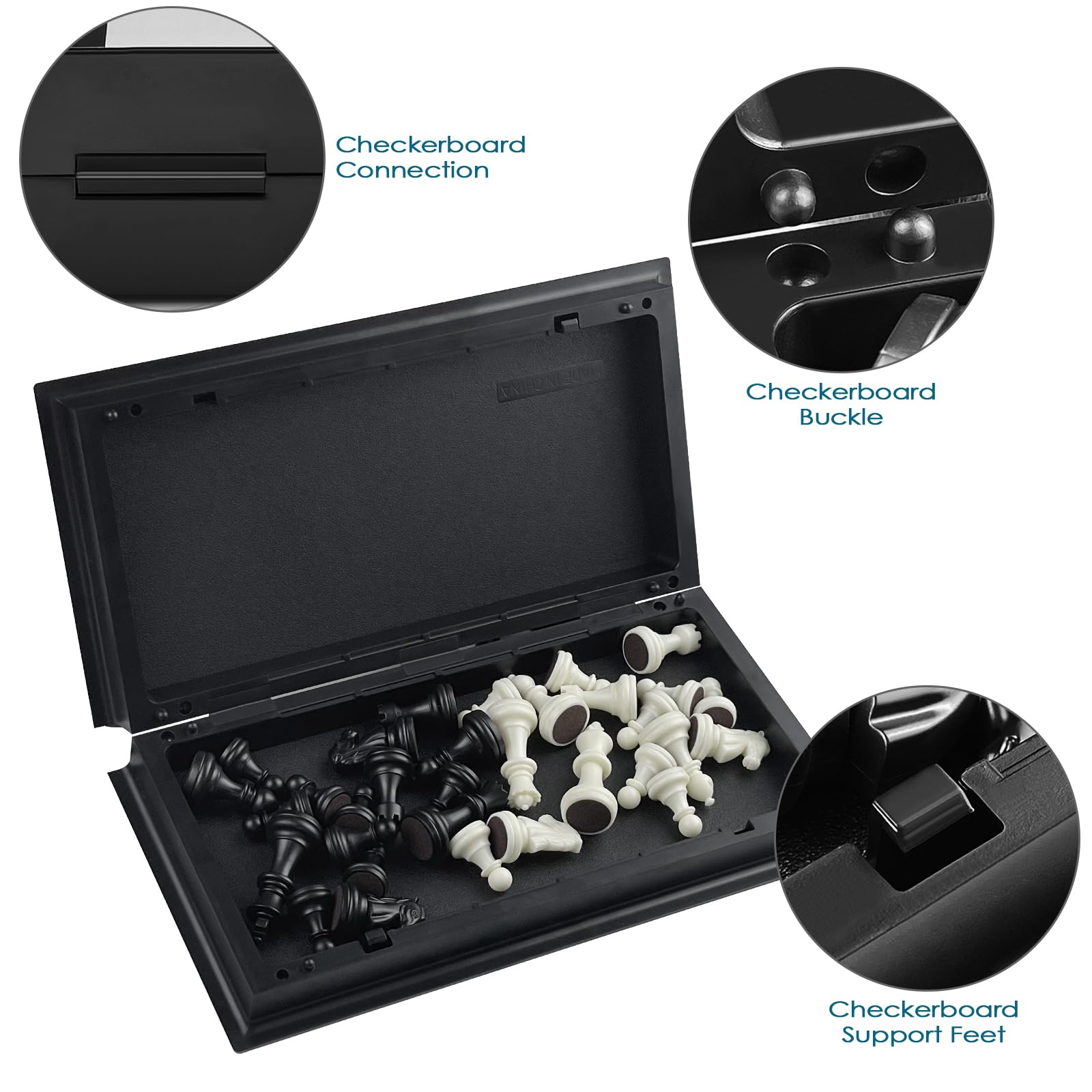 Fousenuk Ajedrez Magnetico Plegable, Tablero de Viaje Portatil de Rompecabezas, Piezas Ajedrez, Chess Niños, Juego Infantil y Adultos (Negro, Blanco) 25 × 25 cm
