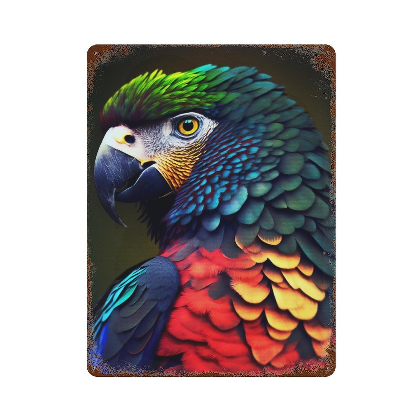 Colorful Parrot Portrait Distressed Metal Wall Sign 15.7"x11.8", Rustic Home Decor for Farmhouse, Kitchen And Entryway Decor