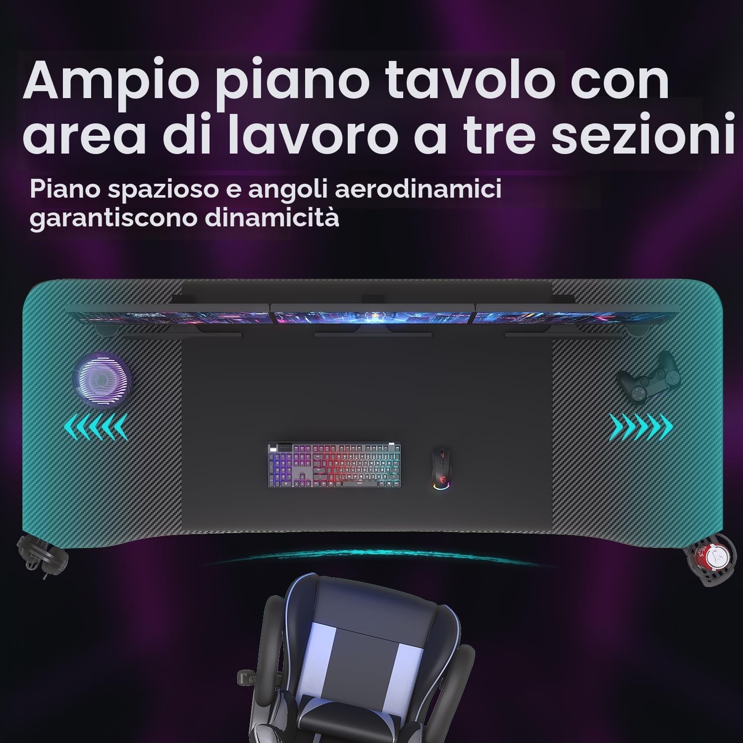 JUMMICO 180 * 60 Scrivania Gaming, Tavolo da Gaming, Scrivania per Computer, Postazione Gamer con Piano del Tavolo in Fibra di Carbonio Adatto Sia per i Giocatori Che per l'uso in Ufficio
