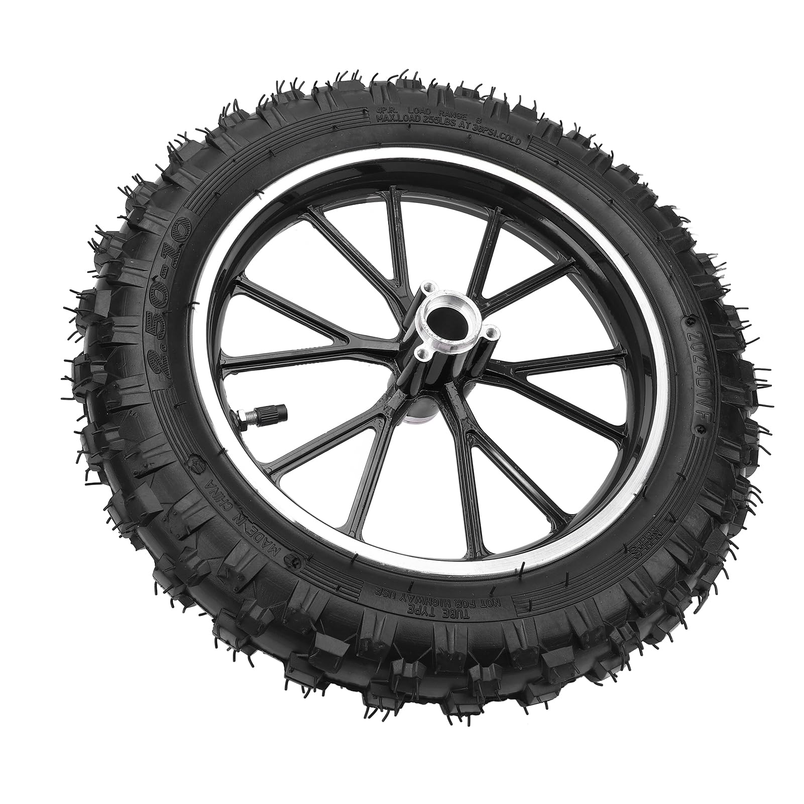 Pneumatico Ruota Anteriore 2.5-10 con Camera D'aria, Gomma E Metallo 10 Pollici per Piccole Motociclette Fuoristrada 49, Parti Ricambio Cerchio Ruota Anteriore Posteriore (BLACK)