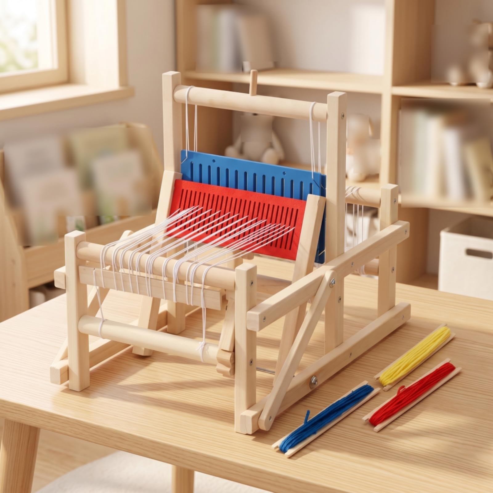 KiBcsLic Gioco Creativo Telaio in Legno Kit Artigianale Fili Variopinti Sviluppa la Motricità Fine per Bambini