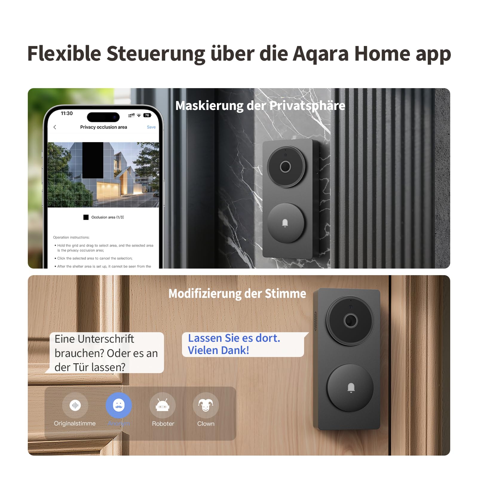 Aqara Smart Türklingel Kamera G410 mit Chime, 2k, Homekit-Sicherheits-Video, 2-Wege Audio, Integrierte Matter Hub, drahtlos/draht, unterstützt Apple Home, Google, Home-Assistant, 2.4G/5GHz WLAN, Grau