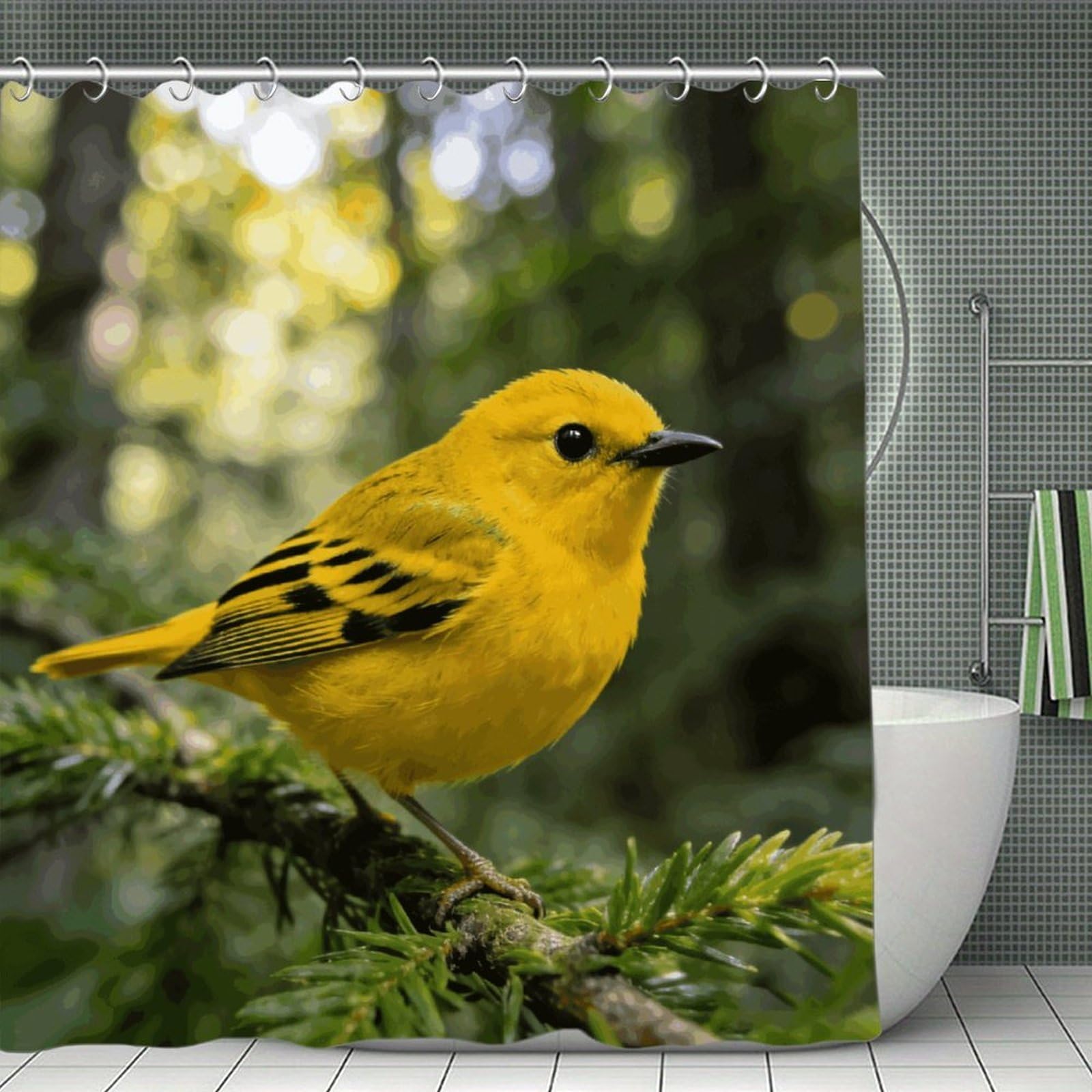 FekiLoot Warbler Shower Curtain with Hooks Modern Farmhouse Bathroom Curtain Waterproof Cloth Bath Curtains Cute Washable Blackout Privacy Curtains for Bathroom Bathtub 70.8"x70.8"
