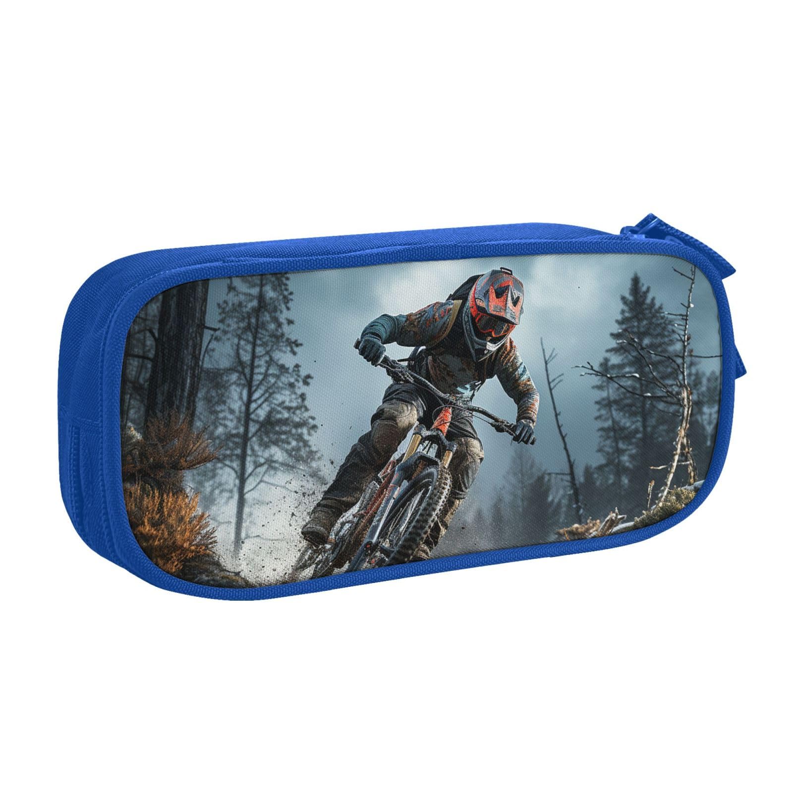 Mountain Bike Tournament Pencil Case, Zip Smooth Pencil Case, Portable Pencil Case Large School Stationery Storage Bag, Make-Up Bag