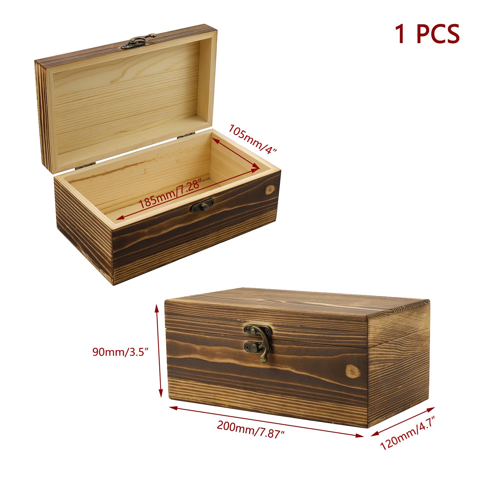 KUMGROT Wooden Box With Hinged Lid - Writable Vintage Gift Box, Handmade Solid Wood Storage for Photos, Jewelry, Coins, Cards - 7.9