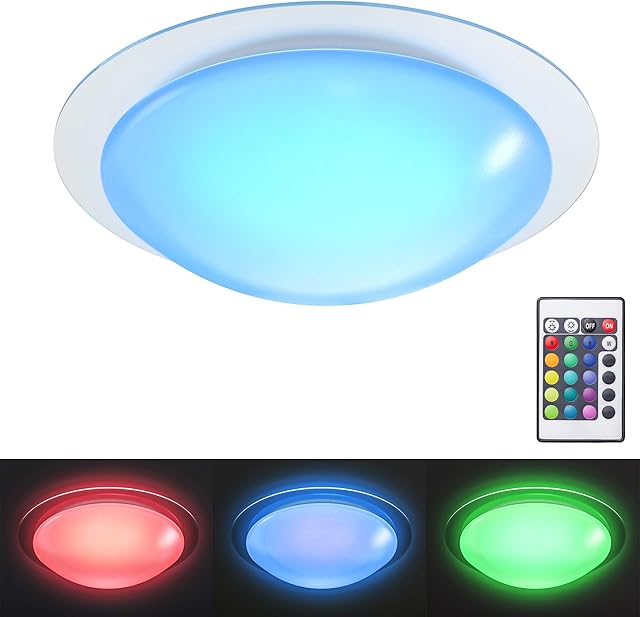 B.K.Licht LED Bathroom Ceiling Light, Flush Light for Kitchen & Living Room, Built-in 12W LED Board, Dimmable, 16 Colors & 4 Color-Changing Modes, IP44 Splash Water Proof, 230V