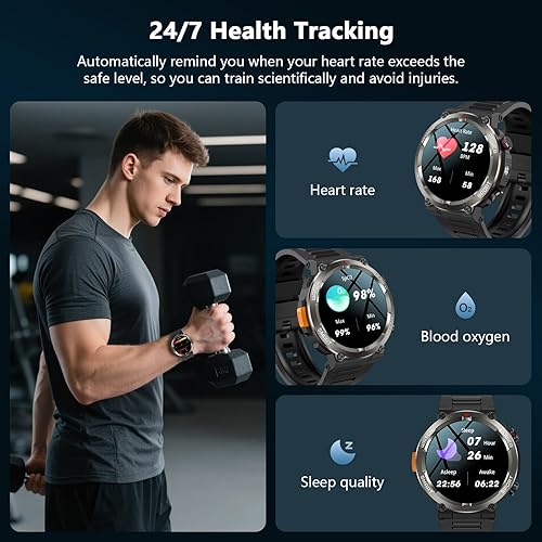 Miniatura 5 de IOWODO Reloj inteligente, reloj inteligente HD de 1.85 pulgadas para hombres y mujeres (respuestahacer llamadas), reloj de fitness con rastreador