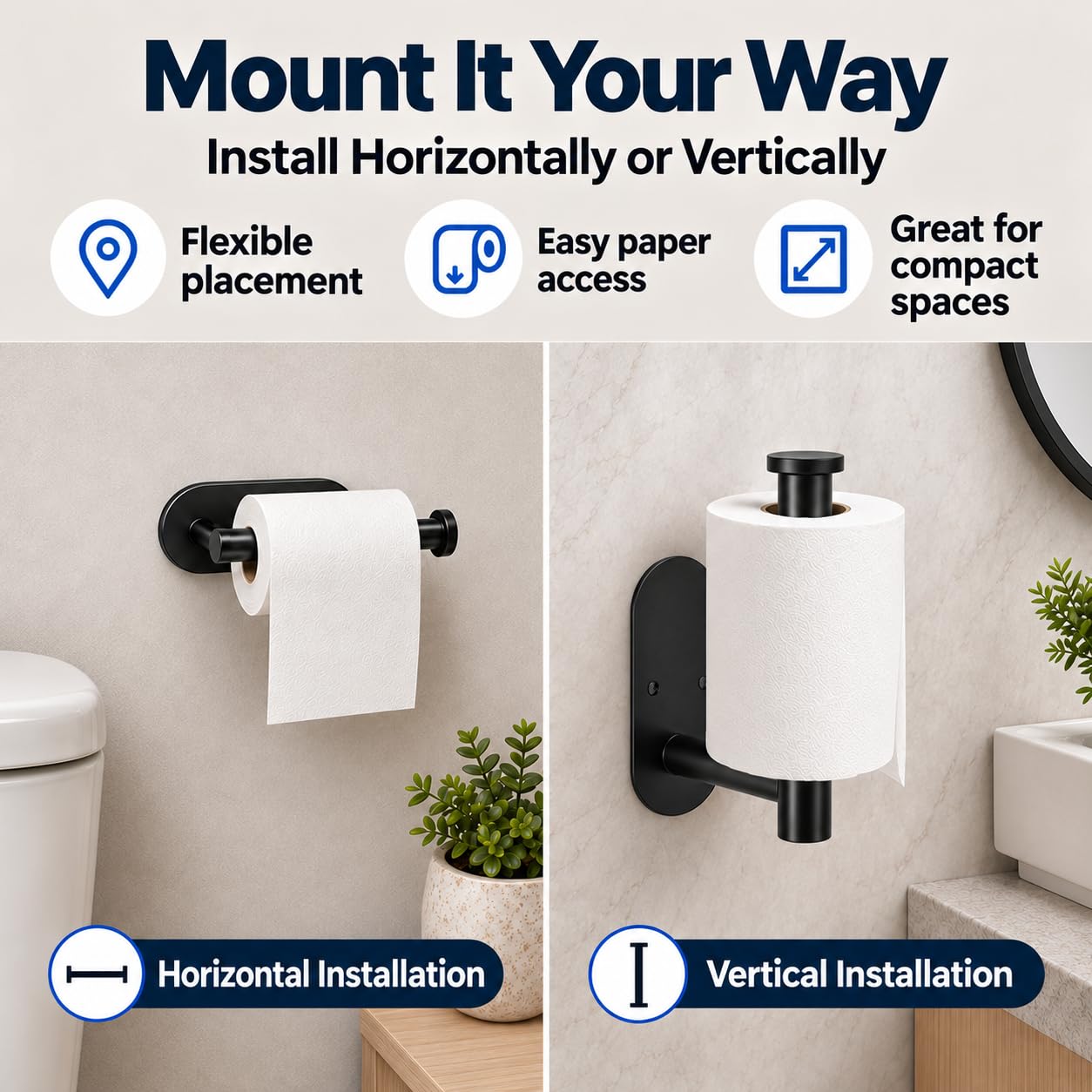 2Pcs Black Toilet Paper Holder Wall Mount For Bathroom, Heavy-Duty Screw-In Rv Toilet Roll Holder, SUS304 Rustproof Stainless Steel Rust Proof, Suitable For Kitchen Washroom Thicken Morden Matte Black — Amazon image 2