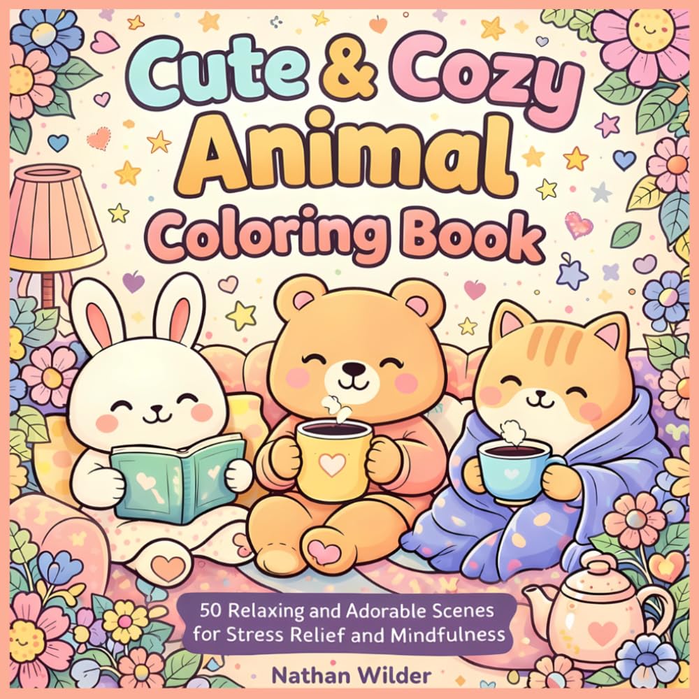 Cute & Cozy Animal Coloring Book: 50 Relaxing and Adorable Animal Designs for Adults, Teens & Kids