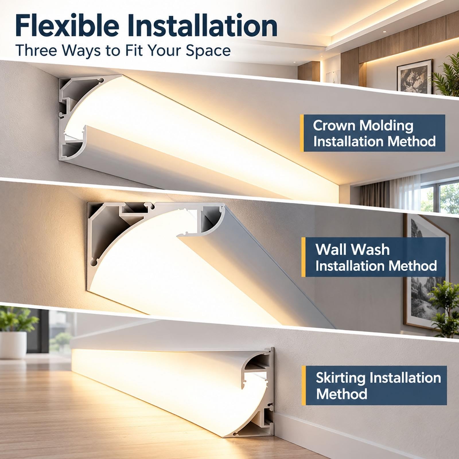Moldura Iluminacion Riel Y Cubierta Para Tiras De Luces LED Comerciales
