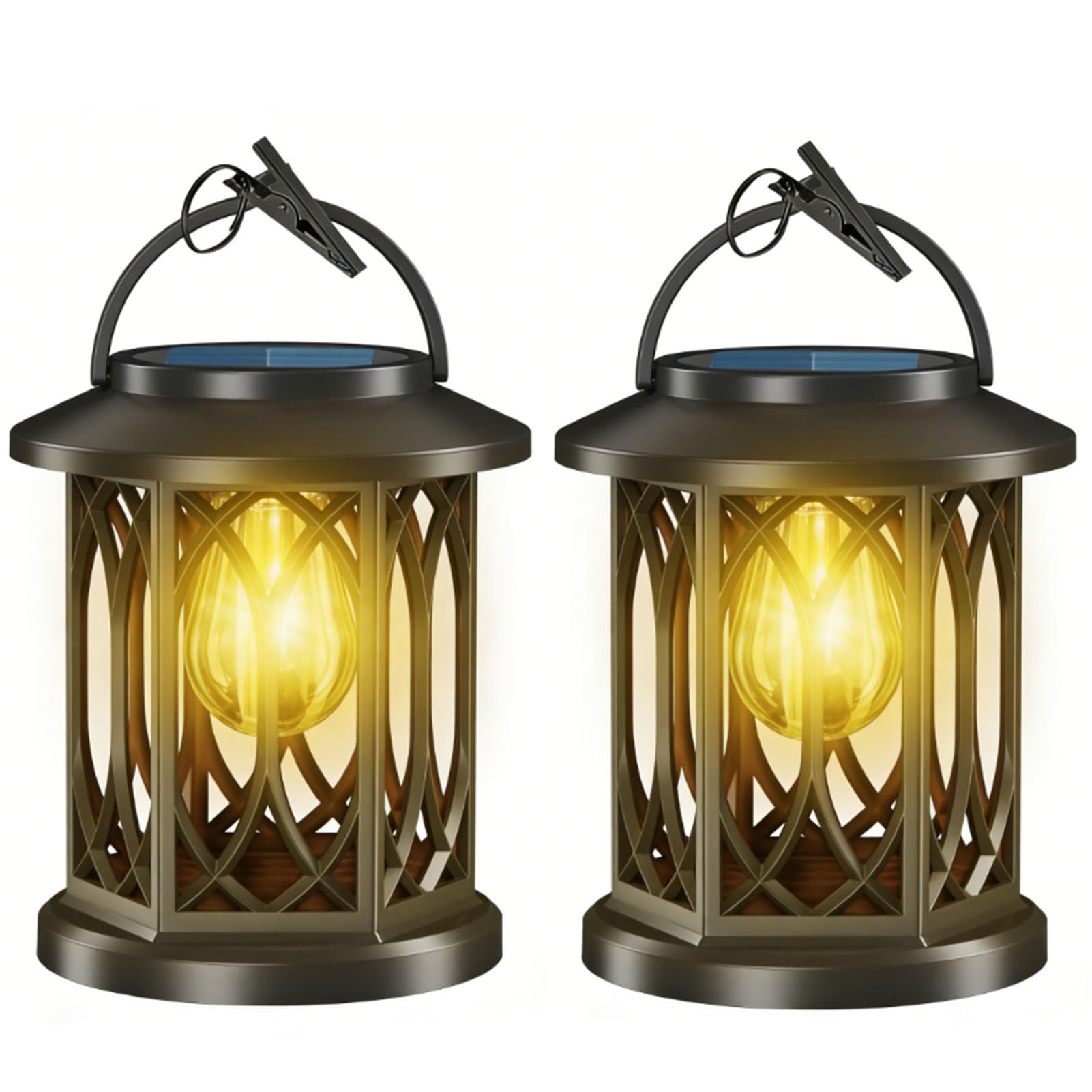 Fockety Lampada Solare Da Esterno 2 Pezzi, Lanterna Sospensione LED Retrò