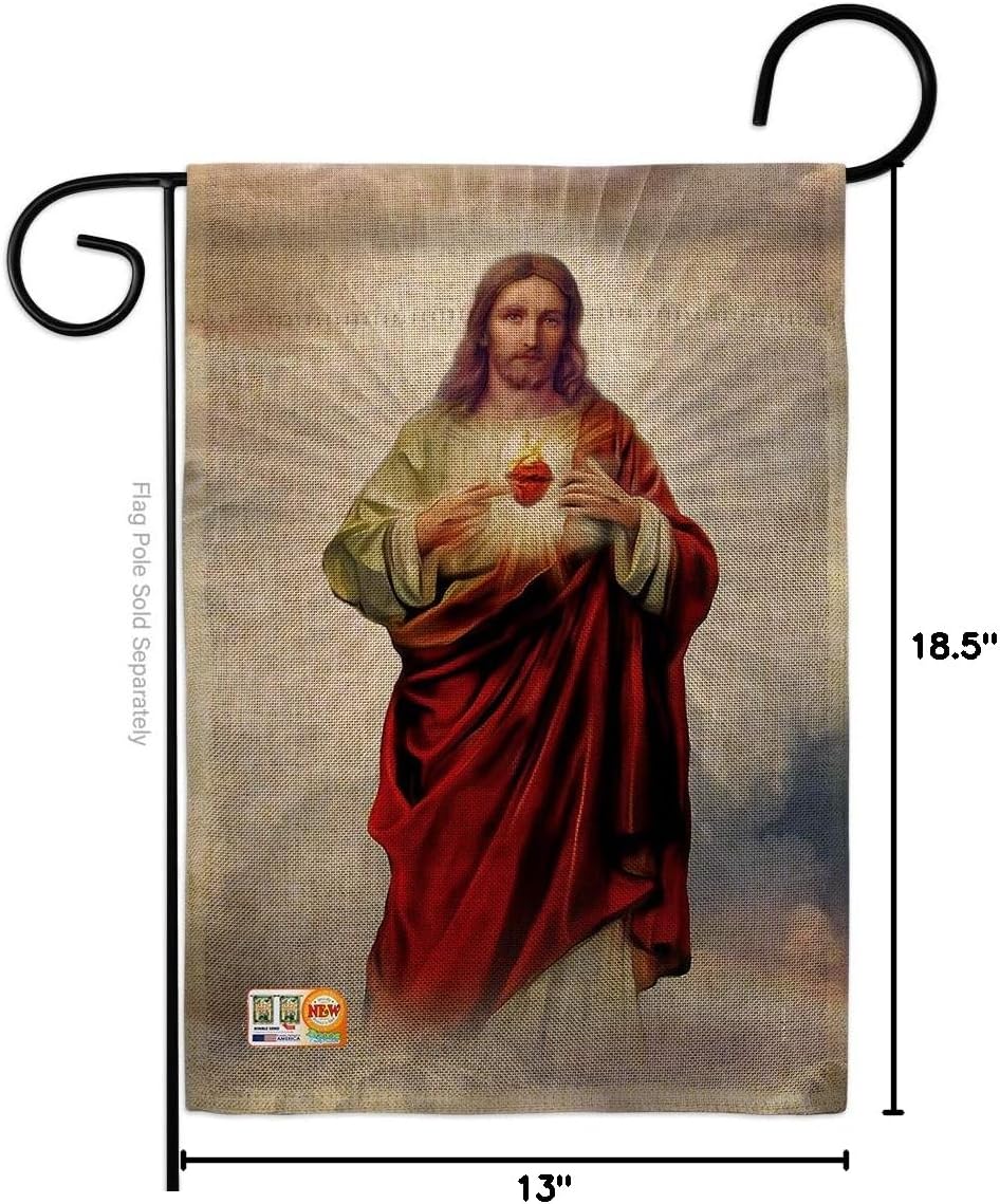 Sacred Heart of Jesus Burlap Garden Flag Religious Faith Hope Grace Peace Dove Christian Religion Easter Small Decorative Gift Yard House Banner Double-Sided Made In USA 13 X 18.5