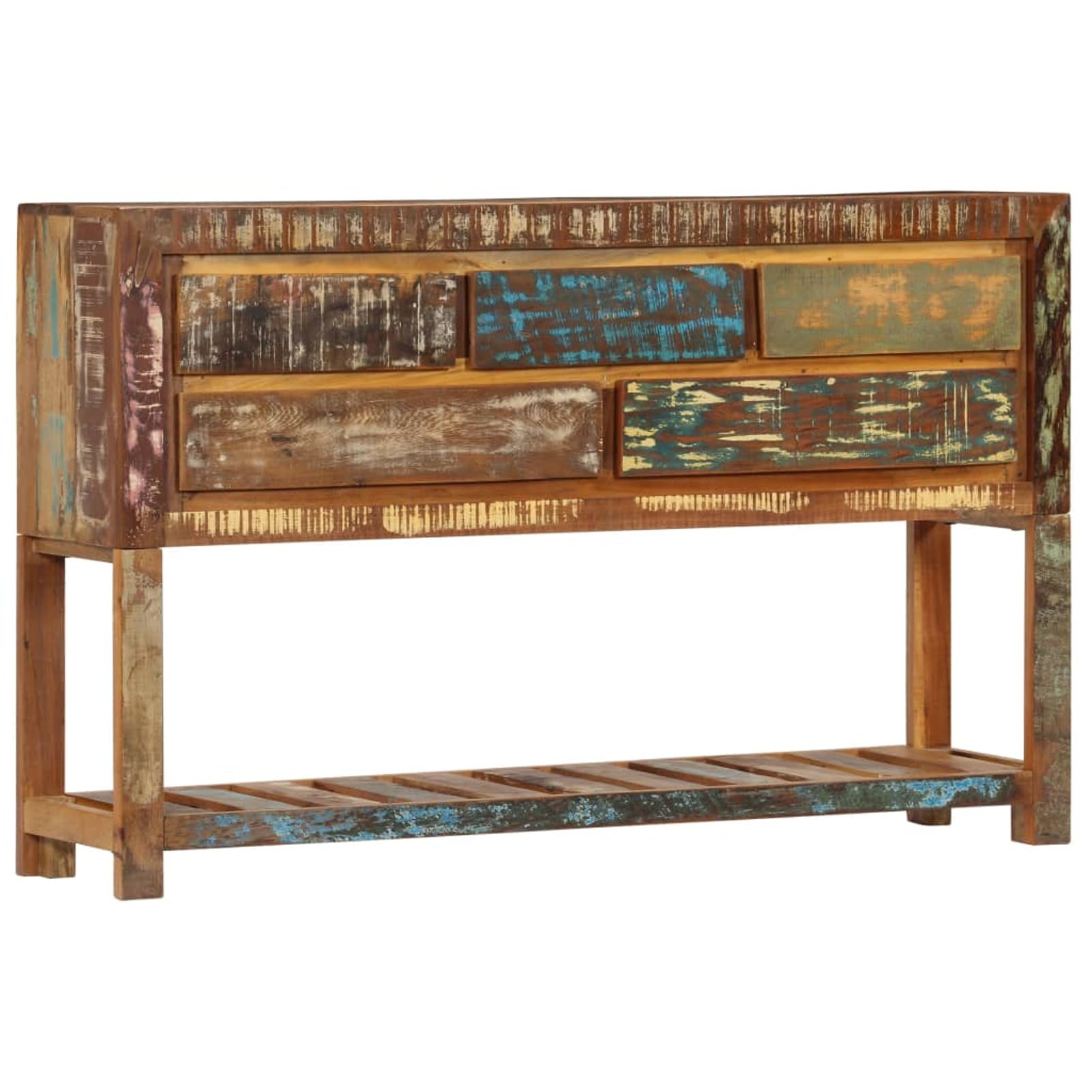 Gehceer - Aparador vintage, rústico, de madera maciza de recuperación, con cajones, 120 x 30 x 75 cm, mesa consola, vintage, de madera maciza, con cajones, aparador con cajones, aparador antiguo