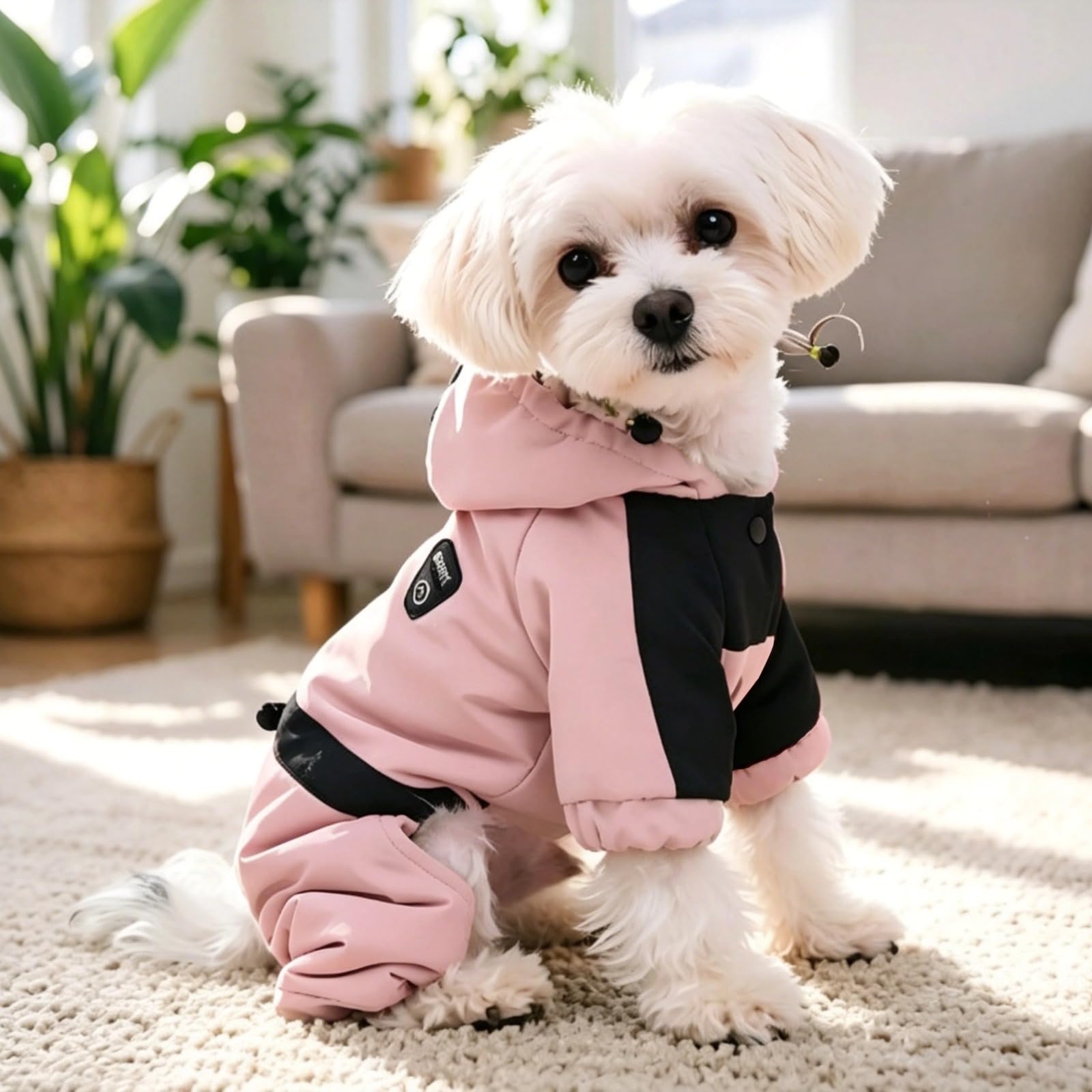Abrigo para perro con capucha, traje de nieve para perros de cuerpo entero, resistente al agua, chaqueta de invierno para perros, ropa ajustable de poliéster para mascotas para perros pequeños, color