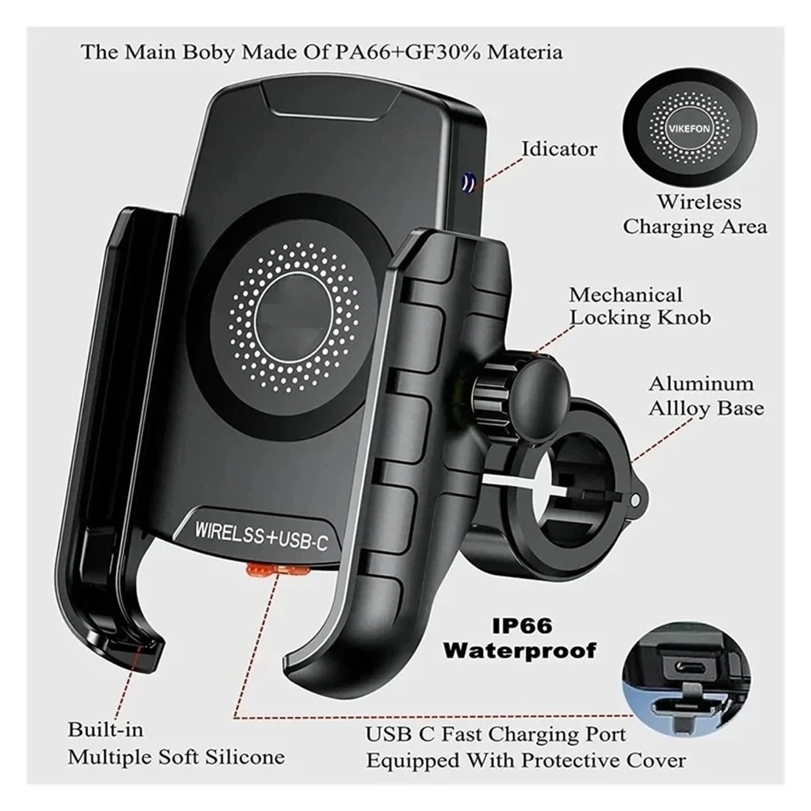 Supporto Manubrio Supporto Per Telefono Da Moto Caricabatterie Wireless Supporto Per Specchietto Retrovisore Cellulare Con Ricarica Veloce Tramite USB Supporto Telefono Moto