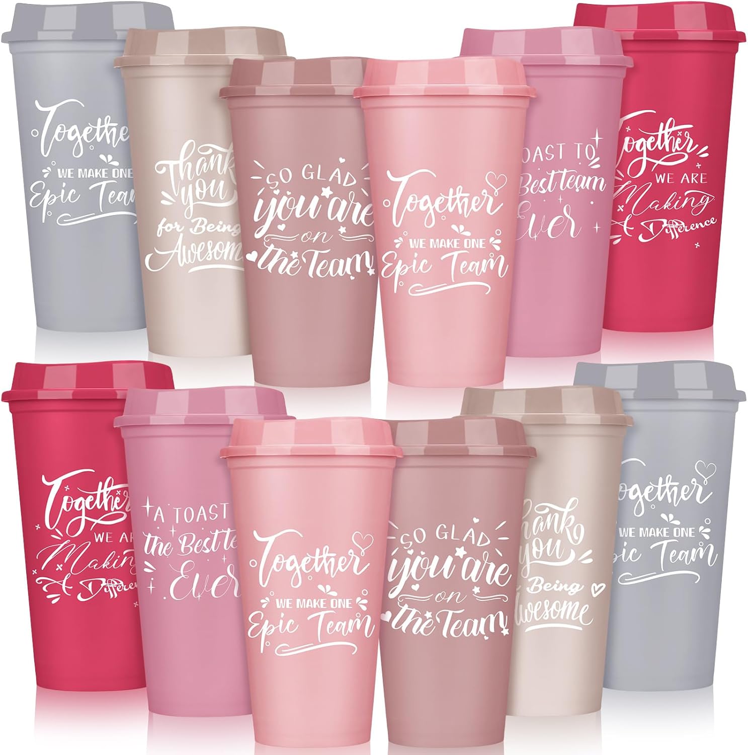 Pickmesh 15 Pcs Employee Appreciation Gifts Bulk 16 oz Plastic Tumbler with Lid Inspirational Staff Thank You Gifts for Team Reusable Travel Coffee Cups for Coworker Volunteer Teacher (Pink)
