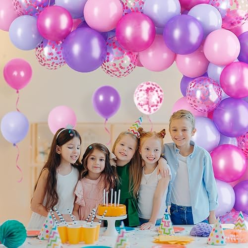 Miniatura 4 de Globos de color rosa y morado, 60 paquetes de globos de látex rosa de 12 pulgadas, globos de helio para niñas, baby shower, fiesta de princesa