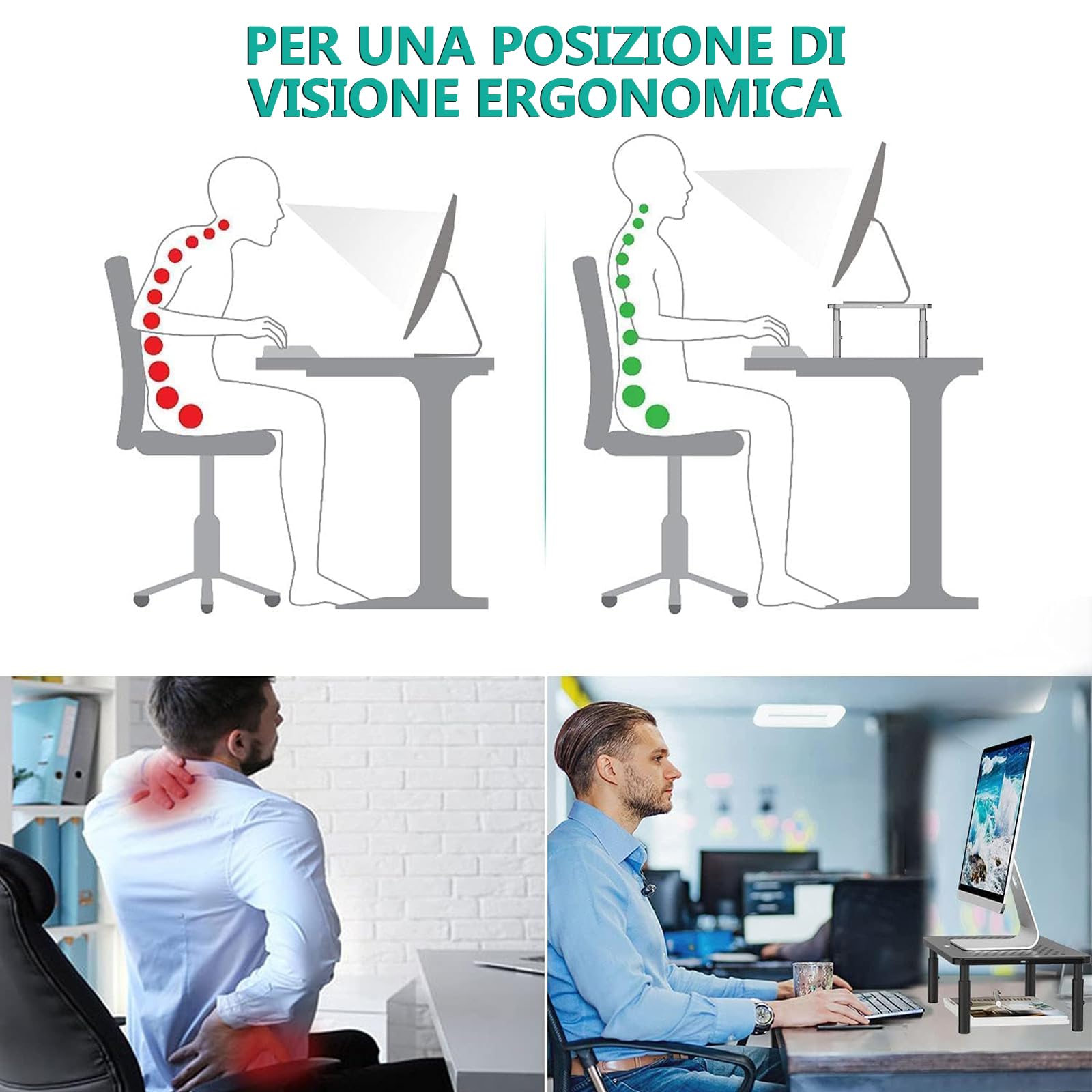 WALI Supporto per monitor del computer, 3 alzate regolabili in altezza, supporto per computer da scrivania in metallo, per ufficio, casa, scuola, 37 x 24 cm, confezione da 2, nero (STT003-2)