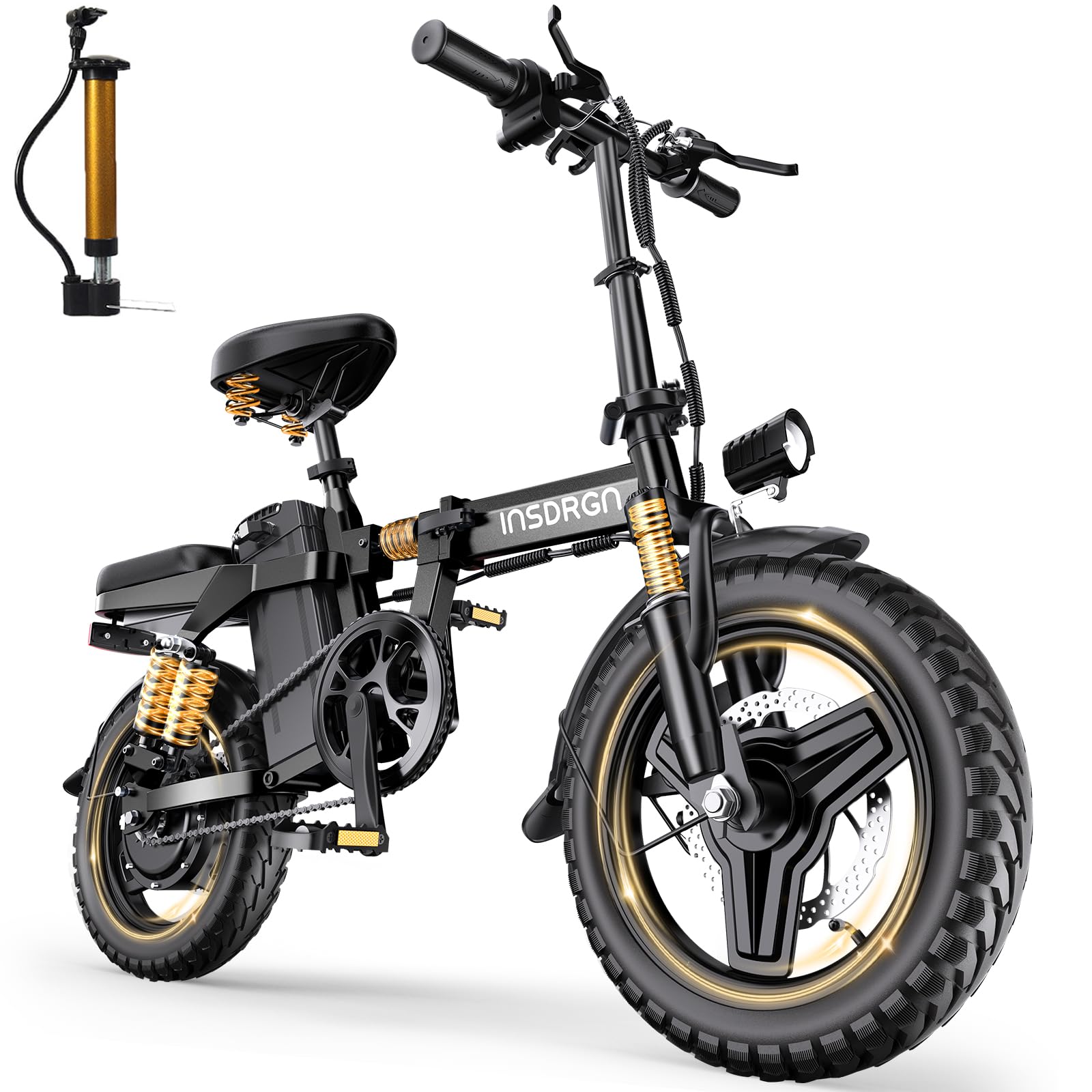 INSDRGN 14" Folding Electric Bike for Adults, Peak 1500W Motor,20MPH Max Speed,48V 16Ah Removable Battery Electric Bike, 35/62Miles Max Range, UL 2849 Certified E Bike