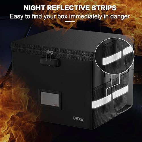 Miniatura 75 de ENGPOW - Caja ignífuga con cerradura, organizador de almacenamiento con cremalleras, caja de documentos ignífuga plegable con asa, caja de seguridad