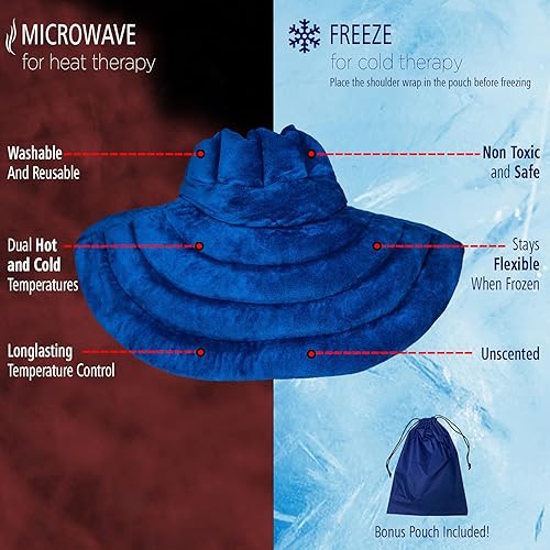 Miniatura 4 de Envoltura para cuello y hombros Compresión pesada para microondas caliente y frío Almohadilla térmica húmeda y bolsa de hielo para lesiones