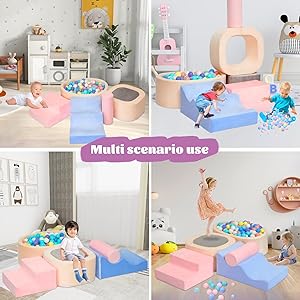 MIND&ACTION 6-Piece Toddler Clinbing Toys Indoor with Ball Pit, Climbing Toys for 1+ Year Old, Soft Play Set Baby Foam Blocks for Toddler 1-3 (Ball Not Included)