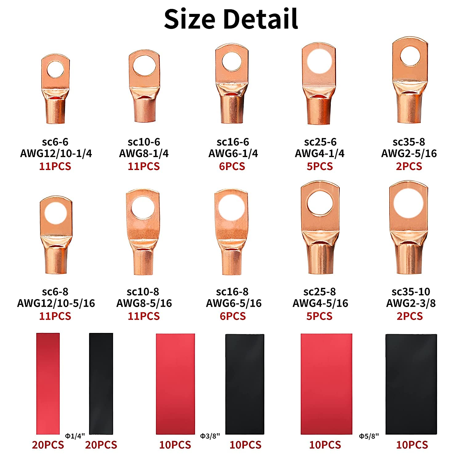 WNI 4/0 AWG 4/0 Gauge 6 Metri Red Battery Welding Puro Rame Cavo Ultra Flessibile 5 Pezzi Di 5/16" E 5 Connettori Terminali In Rame Da 3/8" 3 Piedi Tubi Termorestringenti - Foto 9