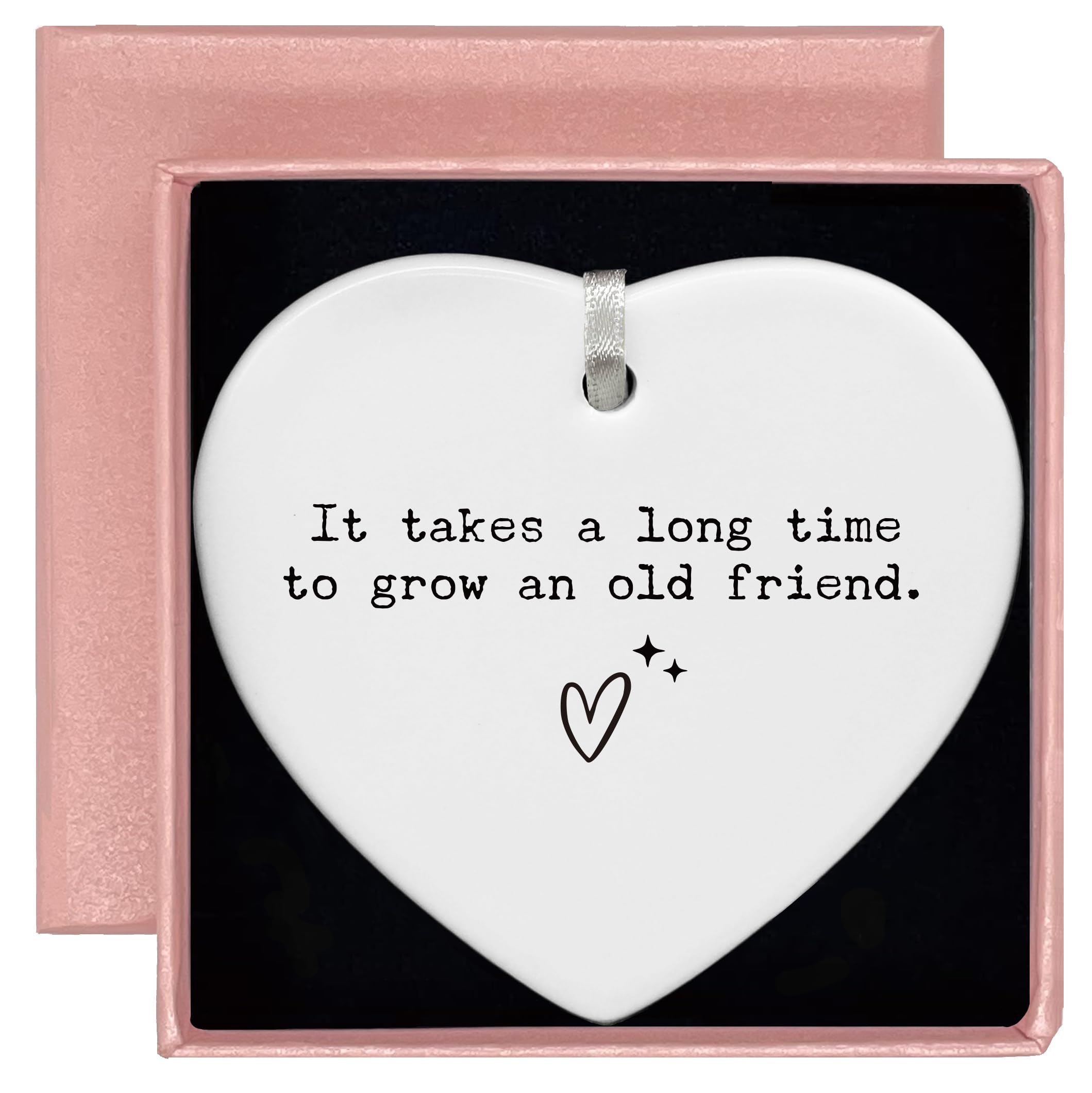 It Takes A Long Time to Grow an Old Friend-Friendship Gifts for Best Friend BFF Bestie,Thank You Presents for Soul Sisters,Friendship Keepsake-Ceramic Heart Shaped Ornament with Gift Box
