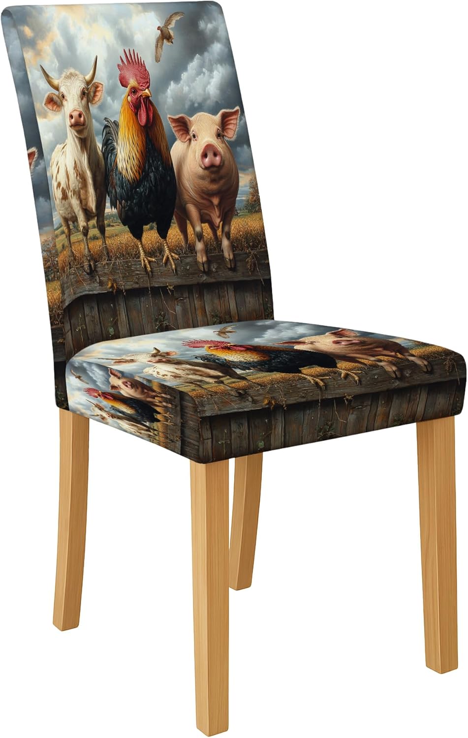 Farm Animal Print Chair Covers for Dining Chairs, Stretch & Washable Spandex Seat Protectors, Fun Decorative Slipcovers for Kitchen Living Room 4PCS
