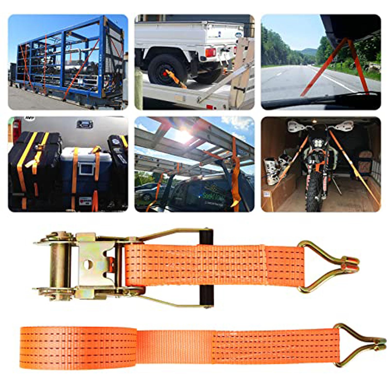 Correas De Sujeción con Trinquete Metal,Cinturones Ajustables Tensión,Correa Trinquete 50 Mm con Ganchos para Equipaje Motocicleta Carga O Remolque,4m