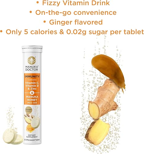 Miniatura 3 de Manuka Doctor Apoyo inmunológico diario con miel de manuka, 1000 mg de vitamina C, vitamina D y zinc, bajo en calorías, sin gluten, sabor a
