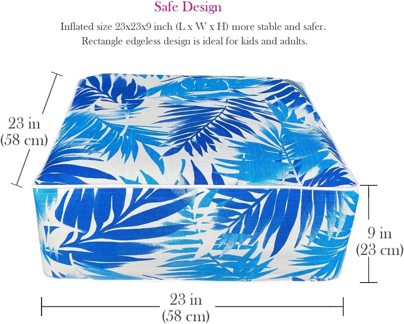 Outdoor Inflatable Footstool Ottoman Cover Blue Leaf Square 23x9 Inch Patio Foot Stools and Ottomans Cover Only