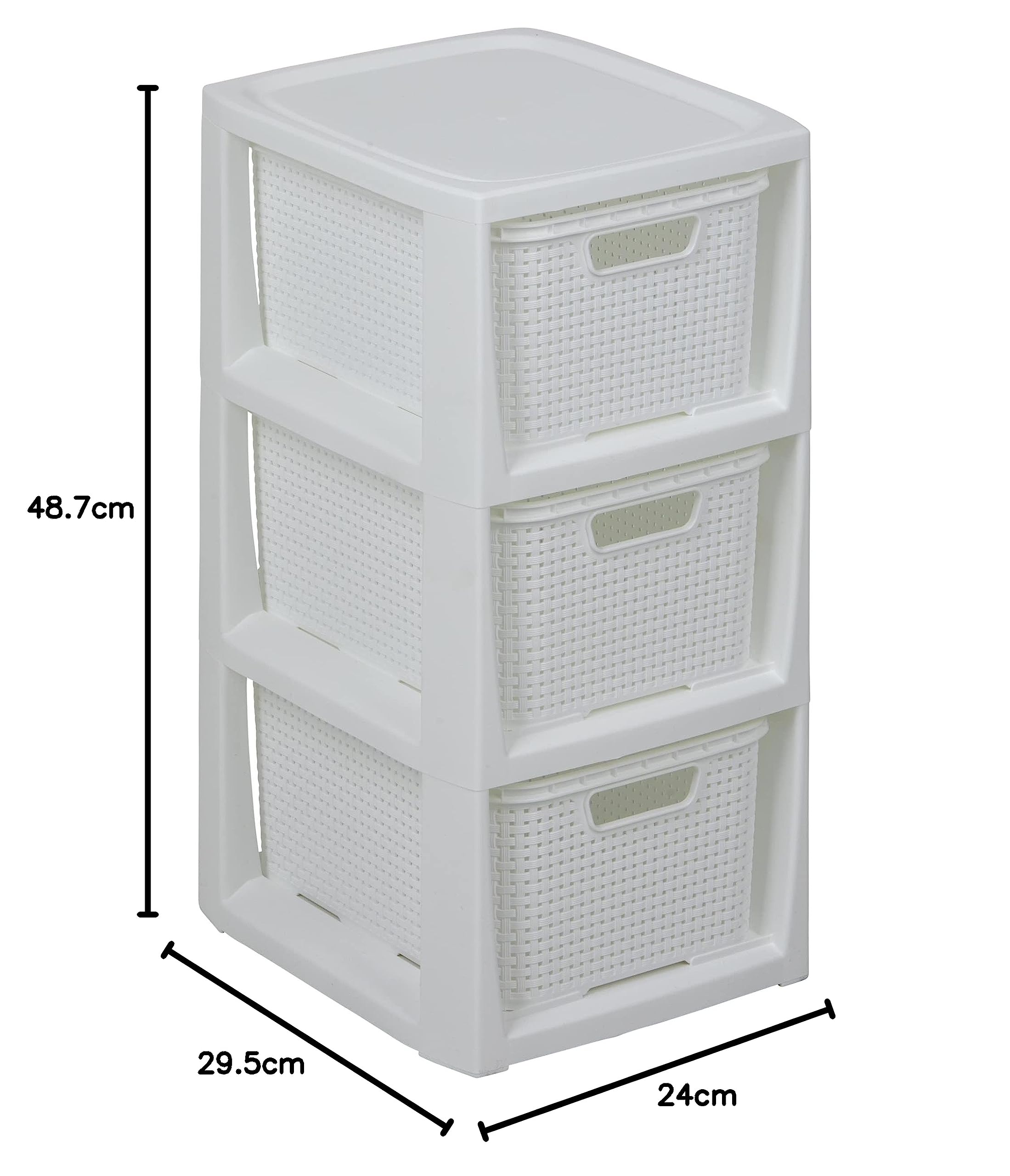 BranQ - Home essential - Estantería en diseño de ratán, plástico polipropileno sin bisfenol A, color blanco, 29,5 x 24 x 48,7 cm, 3 cestas
