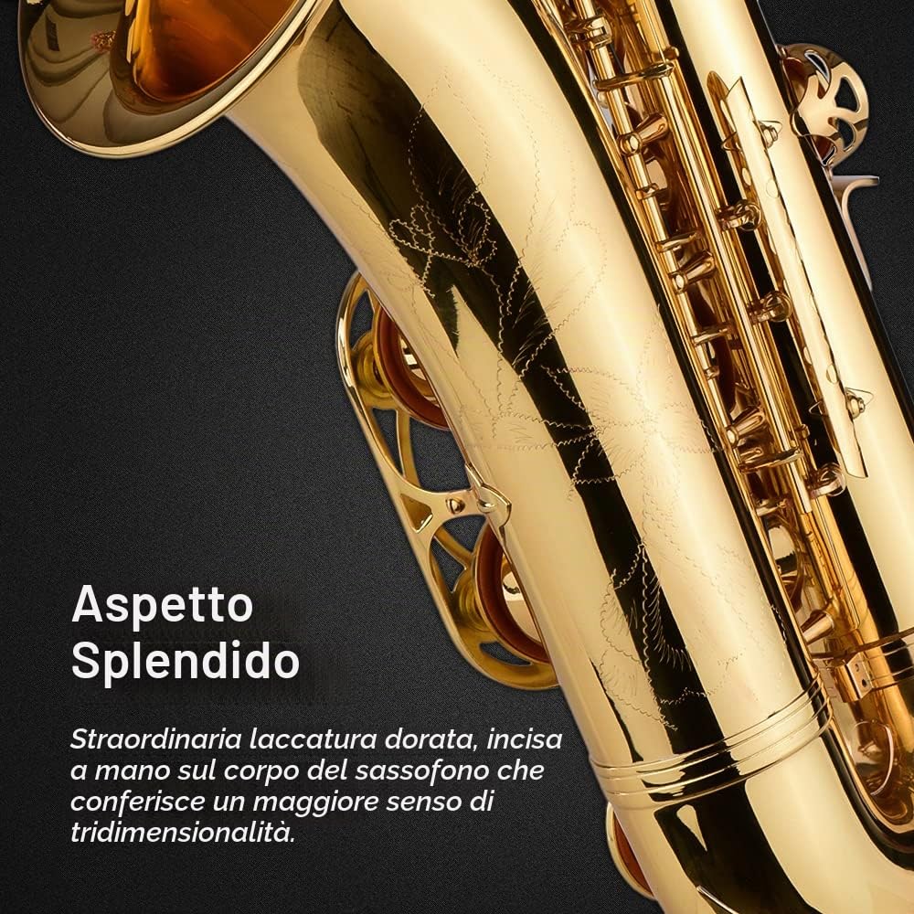 Sassofono Tenore, Strumento di Sax Tenore Golden B Golden B Piatto per Studenti per Principianti con Guanti di Trasporto Pulizia del Briciolo Cnocchia di Sax Boccaglio