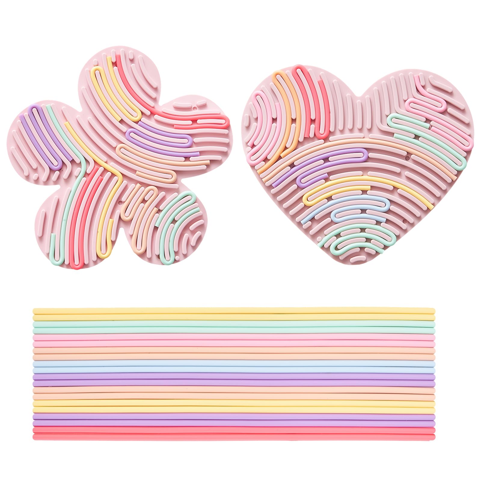 2 Pack Sensory Activity Board with 20 Random-Color Strings, Double-Sided Silicone Sensory Fidget Toy for Kids and Adults with Autism, ADHD, Silent, Stress Relief, Calming, Focus, Gift for Girls Boys