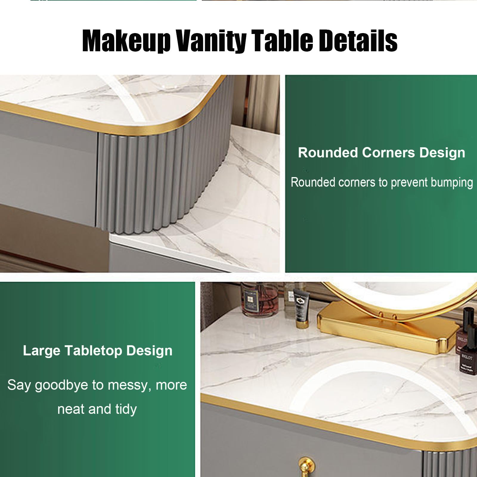 Scrivania da trucco con luci a specchio e sgabello imbottito, 4 cassetti, elegante set da toeletta per donne e ragazze, elegante trucco per accessori di bellezza