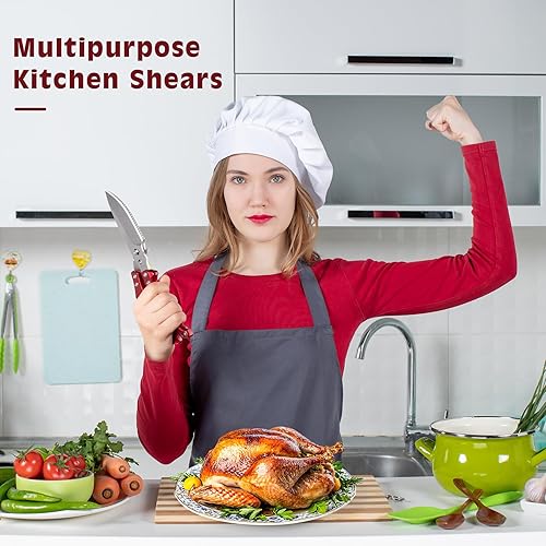 Miniatura 6 de Tijeras de cocina para alimentos, tijeras de cocina de acero inoxidable resistentes para pollo, hueso, carne, pavo, pescado, tijeras multiusos para