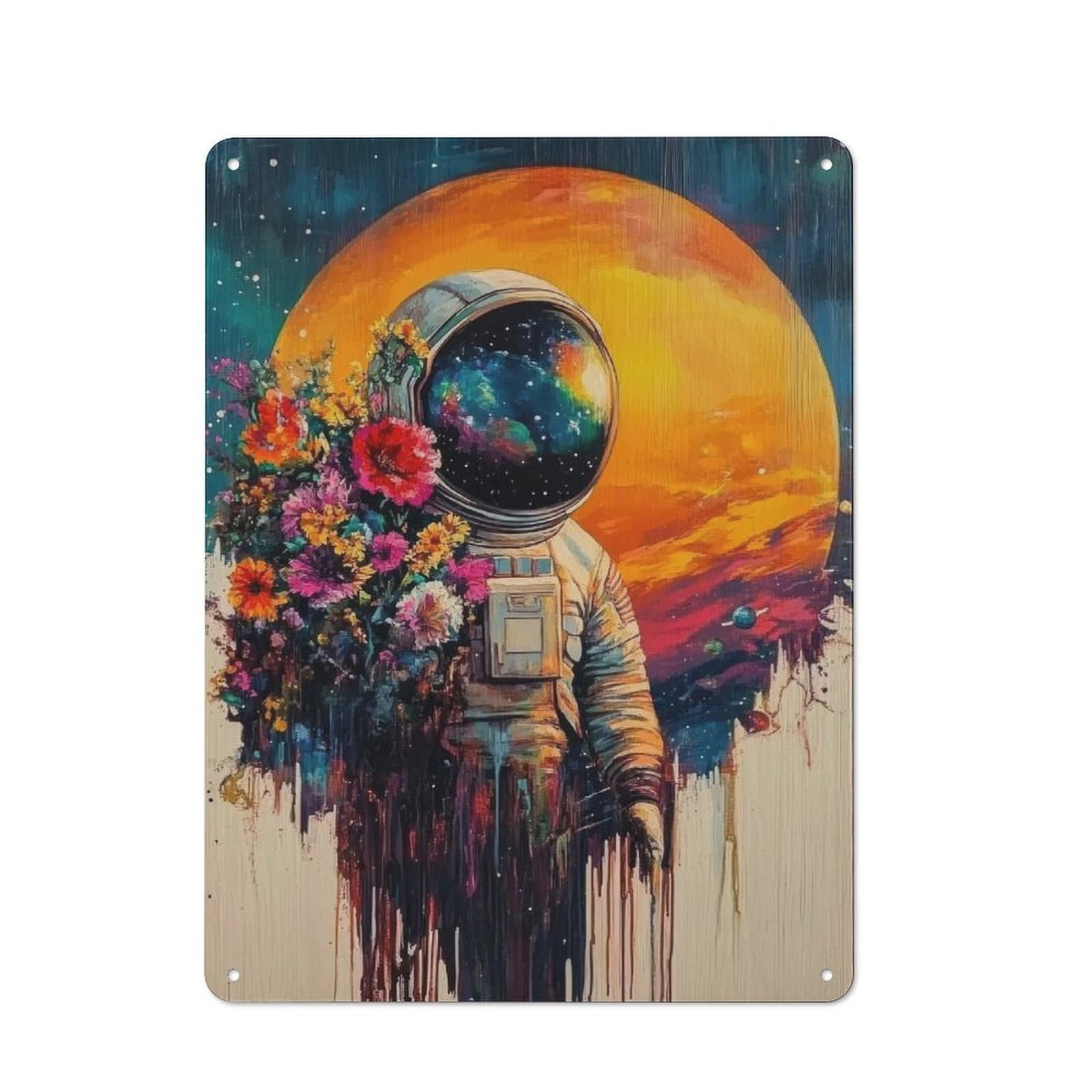 Junmoney Floral Astronaut Metal Gift Sign 40X30cm, Vintage Home Wall Decor For Home, Shop, Pub Or Studio Wall