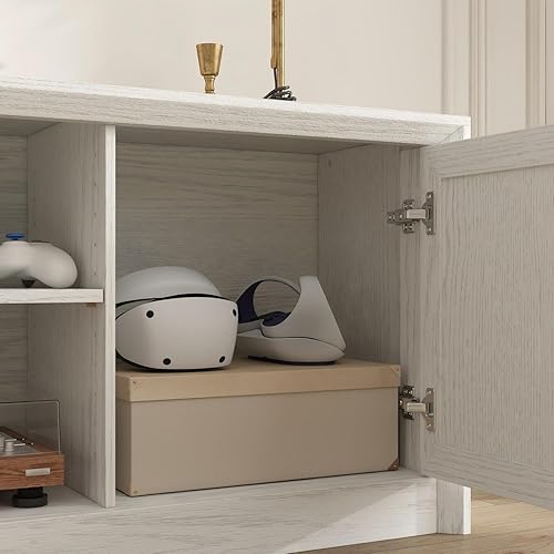 Miniatura 7 de FUFU&GAGA Soporte de TV para televisores de hasta 65 pulgadas, moderna mesa consola de madera con 2 puertas y 2 estantes abiertos, asas de metal,