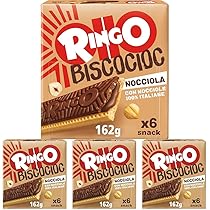 Pavesi Ringo Bisco Cioc Nocciole, Biscotto Ripieno di Crema con Nocciole Italiane 100% e Copertura di Cioccolato per Snack Dolce e Gustoso per la Merenda – Confezione da 24 Snacks – 162 g