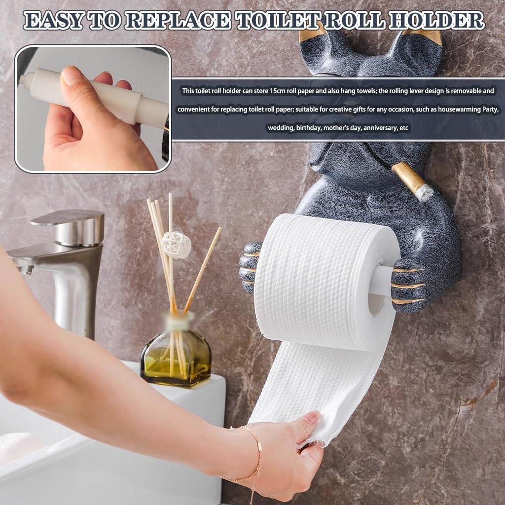 French Bulldog Toilet Paper Holder Wall Mounted - Cool Resin Dog Sculpture Toilet Roll Holder, Fun Bathroom Decor & Functional Tissue Storage for Home(Color : Grey, Size : 24.5 * 17 * 13cm)