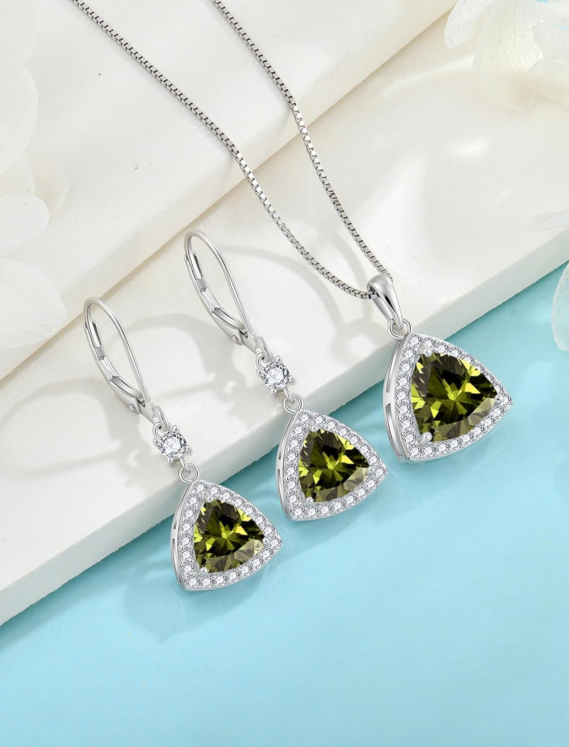 Birthstone Necklace for Women 925 Sterling Silver Triangle Halo Pendant Necklace Jewelry for Her - Image 5